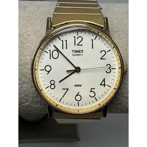 Timex Vintage 1991 Mens Watch New Battery 32MM 6.75" Stretch‎ Band Easy Reader